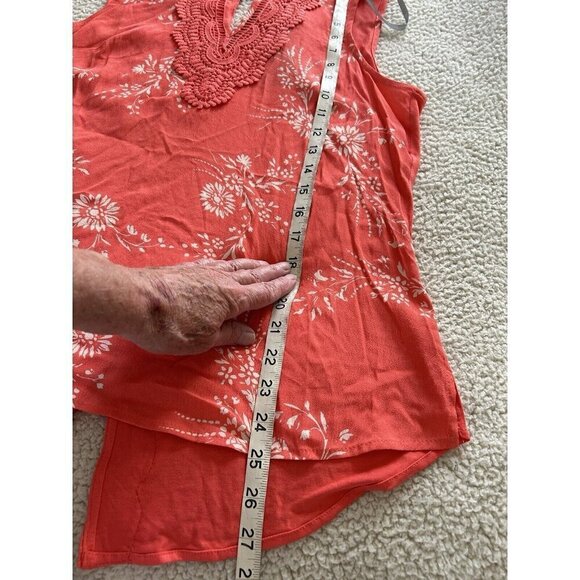 Daniel Rainn Women’s Orange Floral Crochet Trim Sleeveless Blouse Top Size M - Picture 6 of 8
